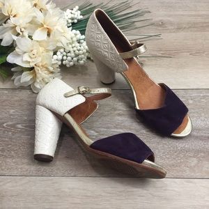 Chie Mihara Purple and Cream Heels